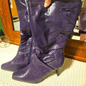 Zanzibar women's leather mid-calf heeled boots, purple, size 10